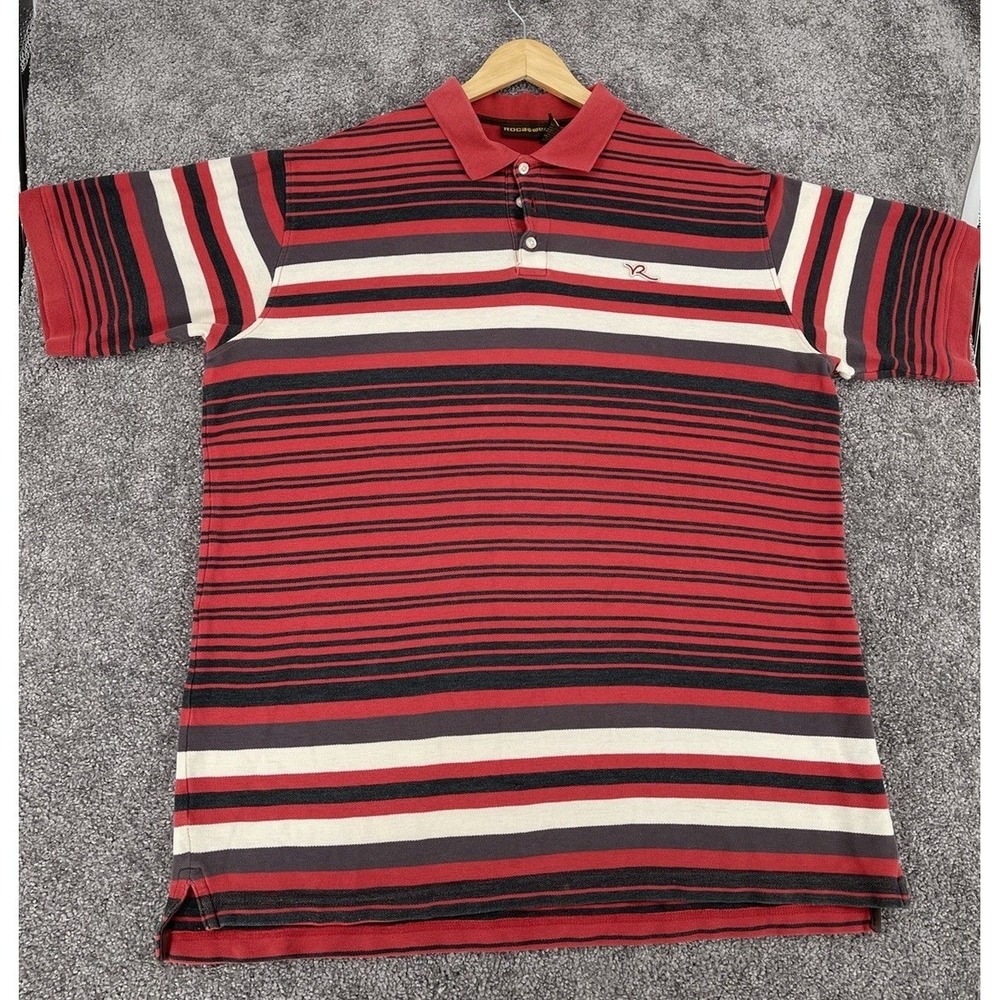 Vintage Rocawear Polo Mens XL Red Black White Striped Y2K Hip Hop Streetwear